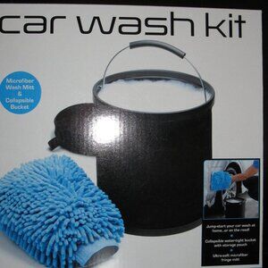 Car Wash Kit Microfiber Wash Mitt and Collapsible Bucket New